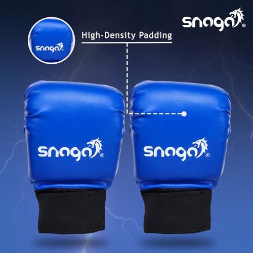 Snaga Karate Gloves/Boxing Training Gloves, Lightweight Padding, Elasticated Hook & Loop Strap Closure for Better Performance, Protection and Comfort (Blue, M) (10-13 Years Old) - Image 4
