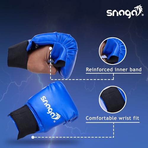Snaga Karate Gloves/Boxing Training Gloves, Lightweight Padding, Elasticated Hook & Loop Strap Closure for Better Performance, Protection and Comfort (Blue, M) (10-13 Years Old) - Image 3