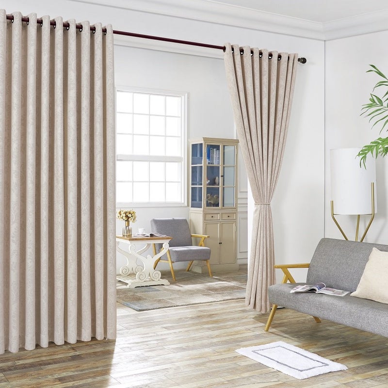 Warm Home Designs WARM HOME DESIGNS 2 of 108 Width X 120 Length Wall to Wall Ivory Embossed Room Divider Curtains with 2 TieBacks Total Width is 216 Inches 18 feet Length 10 Feet EV Ivory Wall 120 