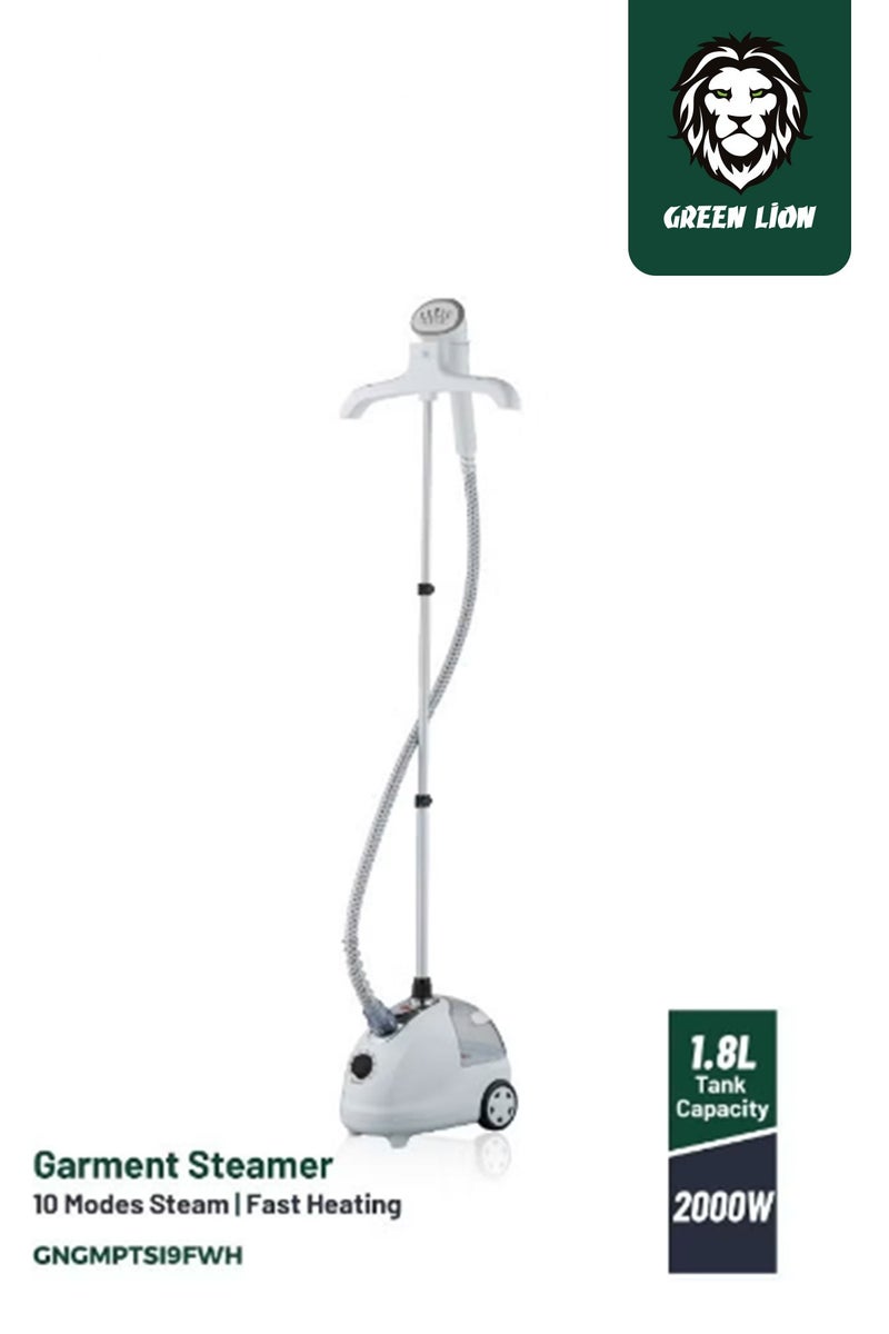 جرين ليون مكواة بخار محمولة للملابس المنزلية بقوة 2000 وات، 5 وظائف، سعة 1.8 لتر، قابلة للتعديل، سهلة الاستخدام، موفرة للوقت وفعالة - لون أبيض - Image 1