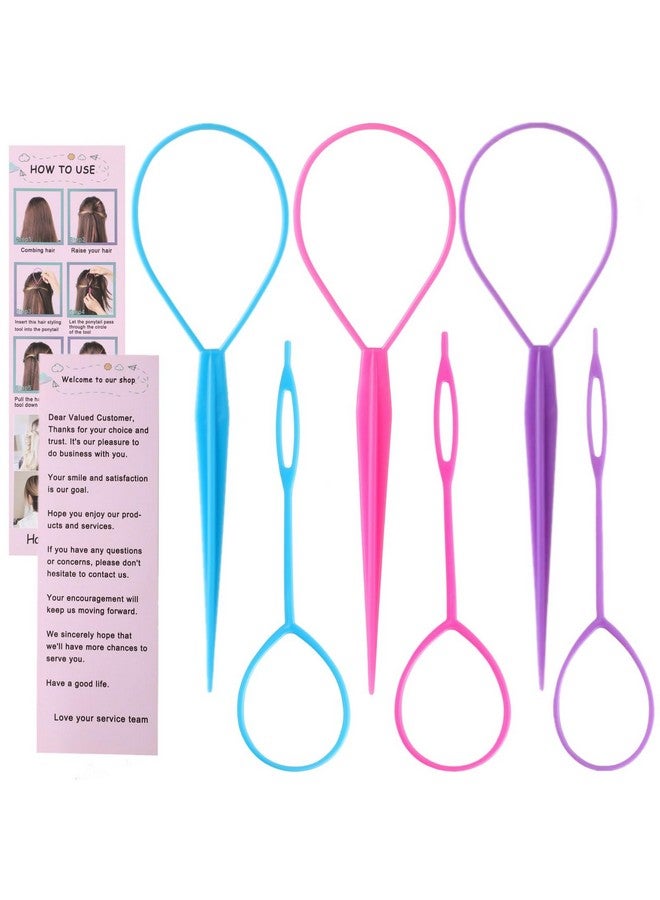 Schembo Schembo Topsy Tail Hair Tool 6pcs Hair Loop Styling Tool Set, 3 Colors Ponytail Hair Pull Through Tool, Two Sizes of Topsy Turvy Hair Tool for Women,Girls and Kids, Hair Flip Tool (pink/purple/blue) - Image 1