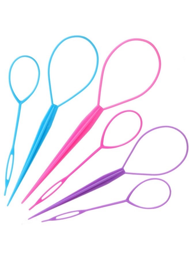 Schembo Schembo Topsy Tail Hair Tool 6pcs Hair Loop Styling Tool Set, 3 Colors Ponytail Hair Pull Through Tool, Two Sizes of Topsy Turvy Hair Tool for Women,Girls and Kids, Hair Flip Tool (pink/purple/blue) - Image 2