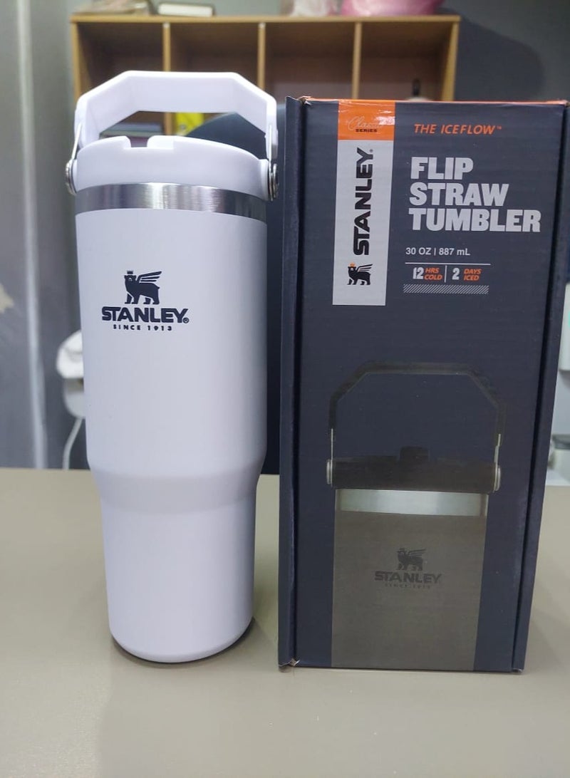 Stanley 30 oz WHITE STANLEY IceFlow Stainless Steel Tumbler with Leak-Resistant Flip Straw - Vacuum Insulated Water Bottle for Home, Office, or Car, Keeps Drinks Cold for 12 Hours or Iced for 2 Days - Image 3