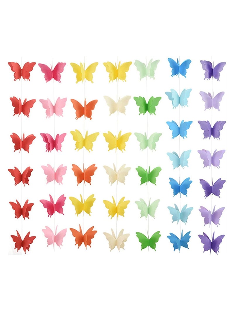 Excefore Party Butterfly Paper Garland,7 Colors 2 Meters 3D Butterfly Banner Hanging Decoration for Wedding, Baby Shower, Birthday - Image 1