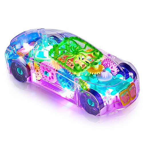 Playbees Light-Up Transparent Car Toy, Toys for Autistic Kids Ages 3-5 Sensory Toy for Kids with Autism Special Needs Toys, Bump and Go Toys for Toddlers Music and LED Effects Great Gift Idea - Image 1