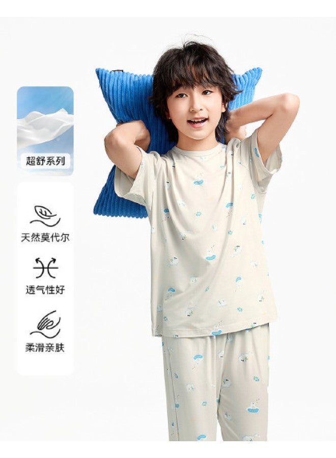 Annil Kids' Boys' Short Sleeve Loungewear Set 2025 Summer New Modal Stretchy Comfortable Sleepwear Pajama Set - Image 1