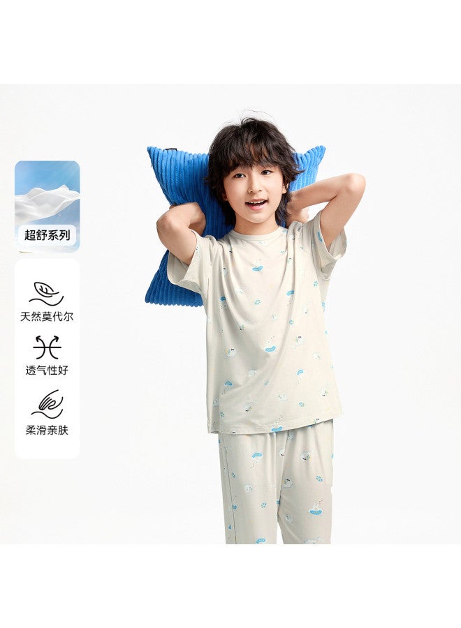 Annil Kids' Boys' Short Sleeve Loungewear Set 2025 Summer New Modal Stretchy Comfortable Sleepwear Pajama Set - Image 2