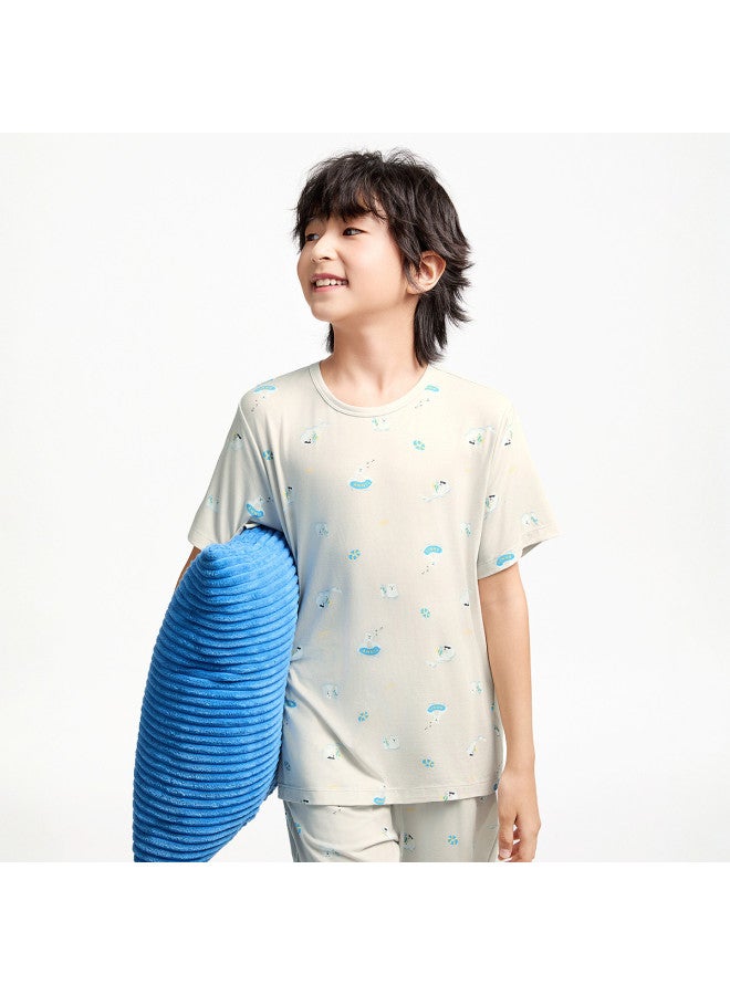 Annil Kids' Boys' Short Sleeve Loungewear Set 2025 Summer New Modal Stretchy Comfortable Sleepwear Pajama Set - Image 3