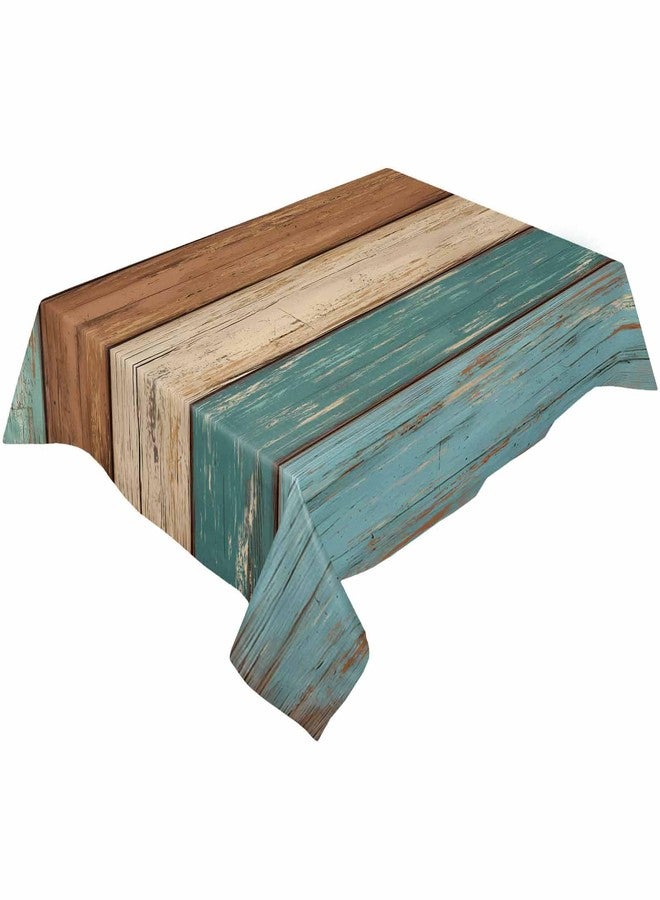 LBCASA Teal Turquoise Tablecloth Waterproof Oil-proof Tablecloths, Retro Wood Green and Brown Outdoor Table Cloth Dining Table Cover Cloth for Kitchen Party Holidays Tabletop Rectangle Tablecloth 60x84 Inch - Image 2