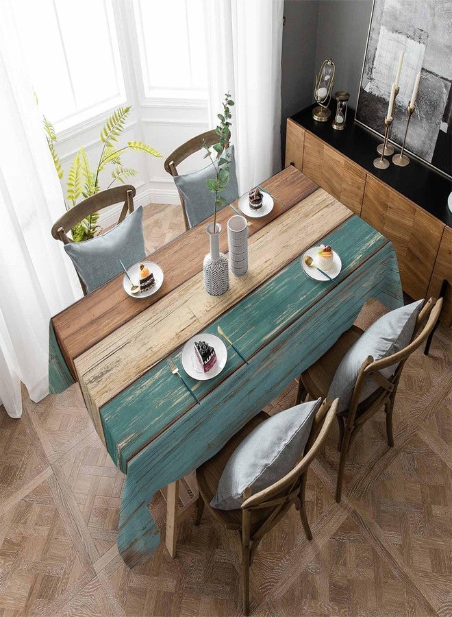 LBCASA Teal Turquoise Tablecloth Waterproof Oil-proof Tablecloths, Retro Wood Green and Brown Outdoor Table Cloth Dining Table Cover Cloth for Kitchen Party Holidays Tabletop Rectangle Tablecloth 60x84 Inch - Image 3
