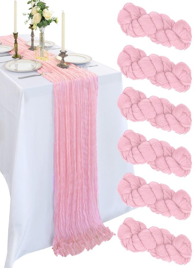 CKIKU 6 Pack 10FT Pink Cheesecloth Table Runner 120 Inch Long Gauze Rustic Boho Spring Cheese Cloth Table Runner Sheer Fabric Decorations for Holiday Party Wedding Banquet Bridal Baby Shower Décor - Image 1