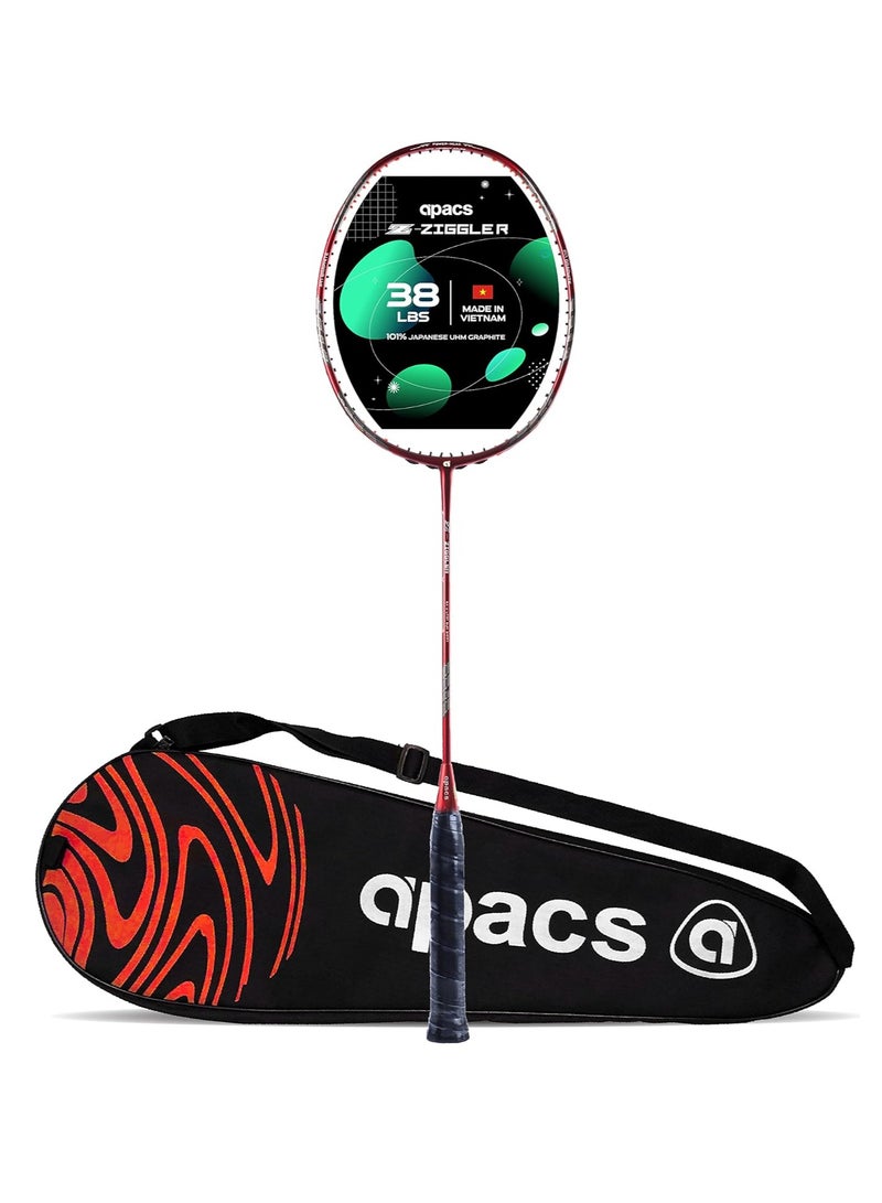Apacs Z-Ziggler Unstrung Badminton Racket – Ultra-Durable Japanese Graphite, Extra Slim Shaft (6.4mm), Lightweight (85-87g), 38 LBS High Tension, Power Head Design, G2 Grip - Image 1