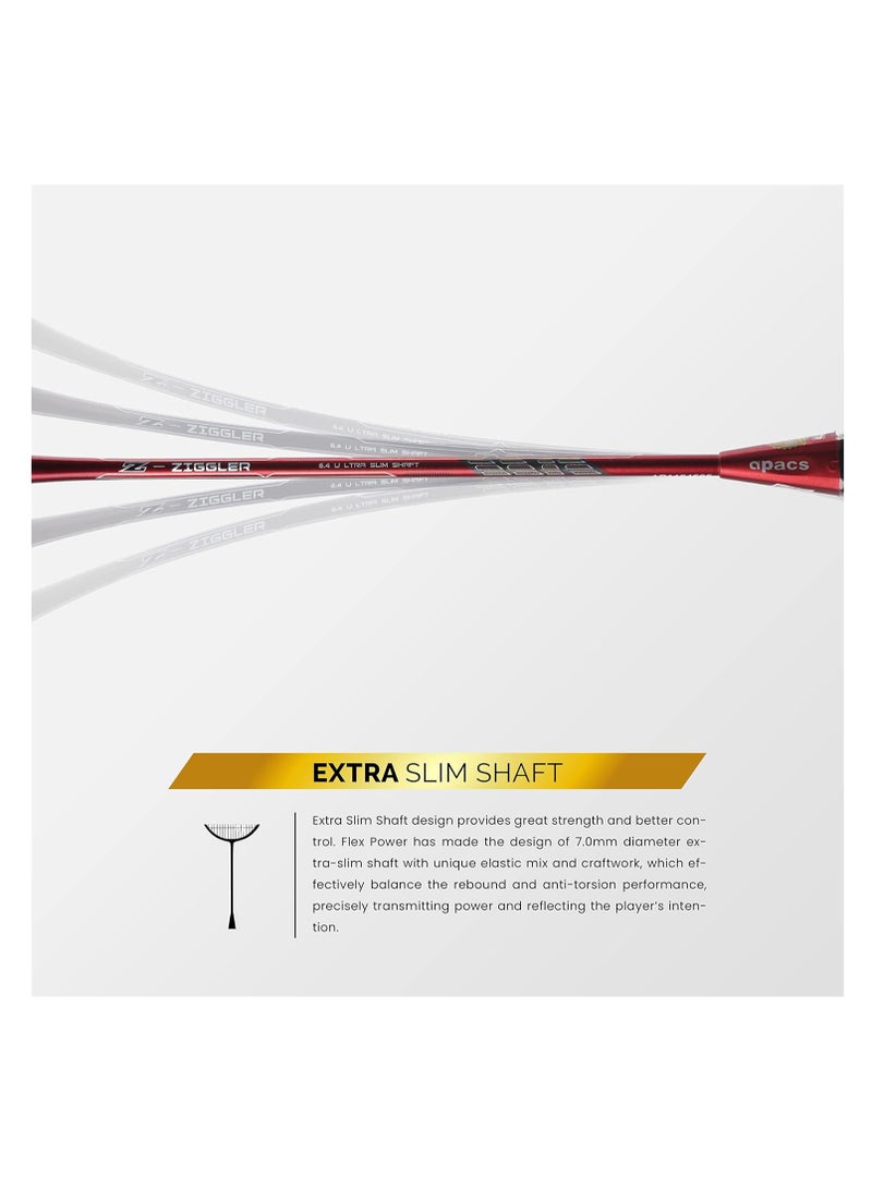 Apacs Z-Ziggler Unstrung Badminton Racket – Ultra-Durable Japanese Graphite, Extra Slim Shaft (6.4mm), Lightweight (85-87g), 38 LBS High Tension, Power Head Design, G2 Grip - Image 4