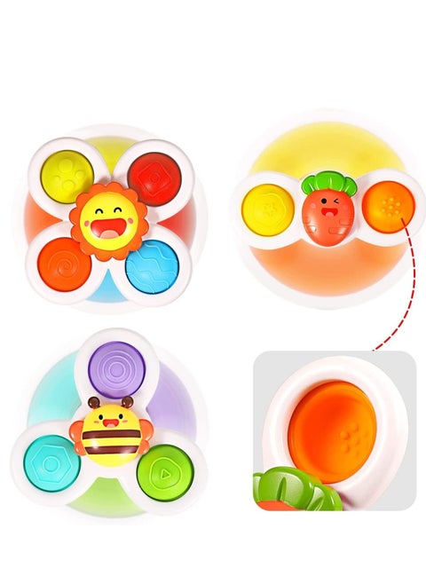 3 Piece Kids Suction Cup Spinner Toys Simple Dimple Suction Toy with Silicone Bubbles Kids for Bath and Window Suction Cup Spinner Baby Toys