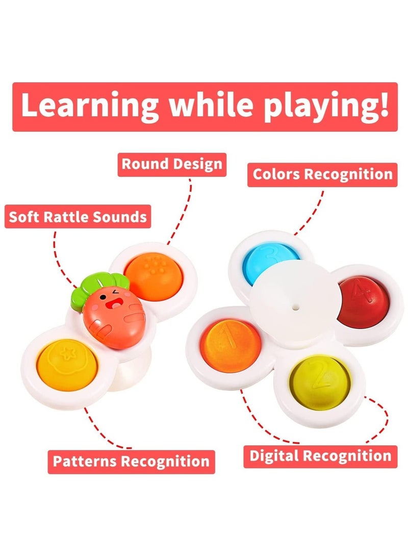3 Piece Kids Suction Cup Spinner Toys Simple Dimple Suction Toy with Silicone Bubbles Kids for Bath and Window Suction Cup Spinner Baby Toys
