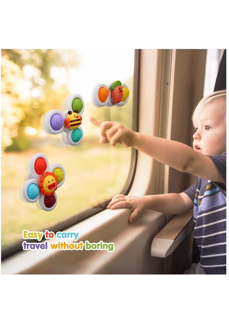 3 Piece Kids Suction Cup Spinner Toys Simple Dimple Suction Toy with Silicone Bubbles Kids for Bath and Window Suction Cup Spinner Baby Toys