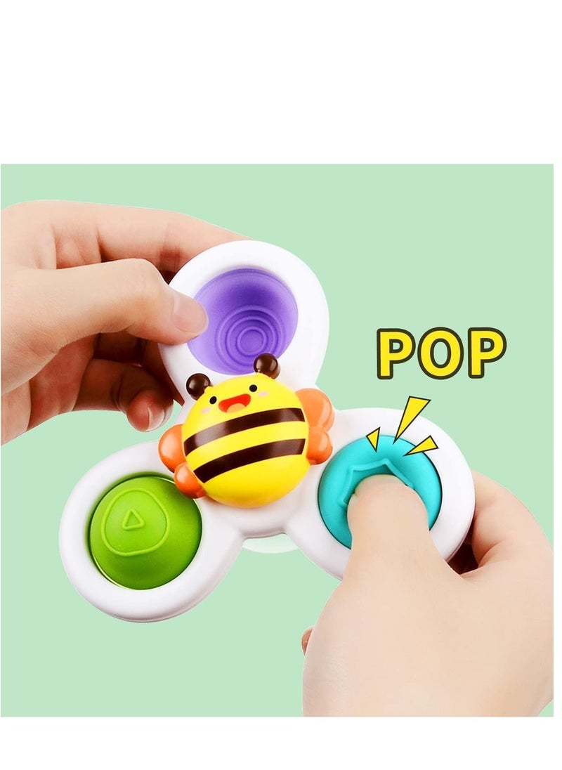 3 Piece Kids Suction Cup Spinner Toys Simple Dimple Suction Toy with Silicone Bubbles Kids for Bath and Window Suction Cup Spinner Baby Toys