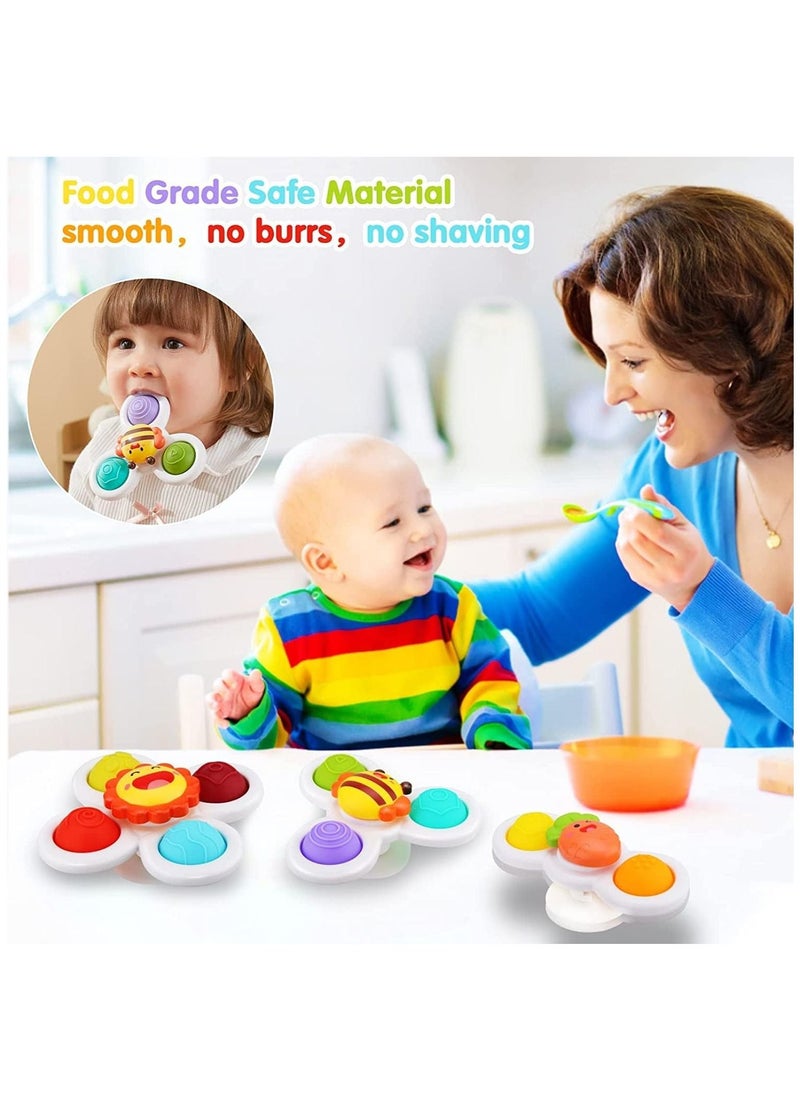 Soofam 3 Piece Kids Suction Cup Spinner Toys Simple Dimple Suction Toy with Silicone Bubbles Kids for Bath and Window Suction Cup Spinner Baby Toys  - Image 2