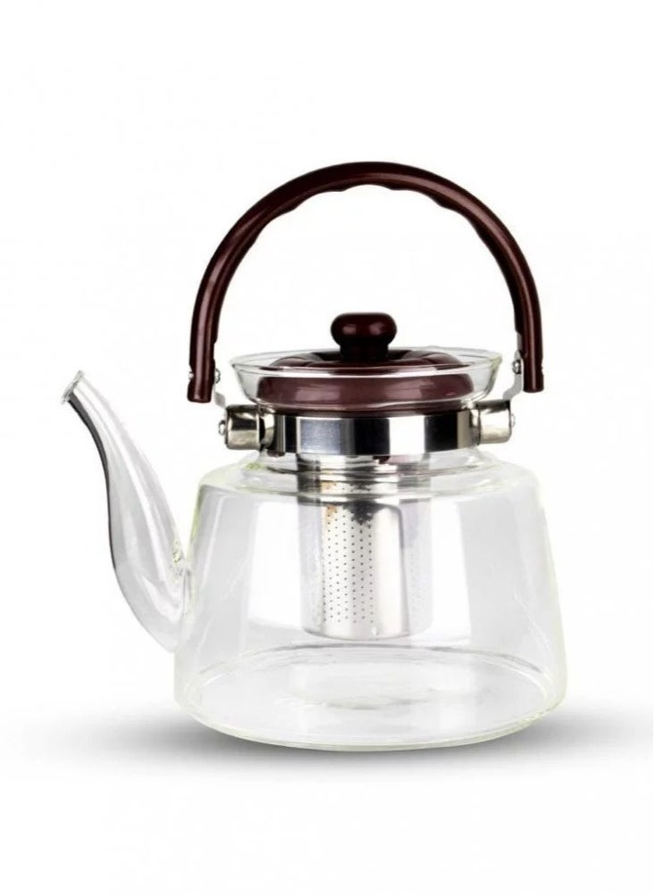 BASURRAH - Heat Resistant Clear Glass Tea Coffee Pot Fire Pitcher with Infuser 0.6L/1.2L/1.4L/1.6L - Image 1