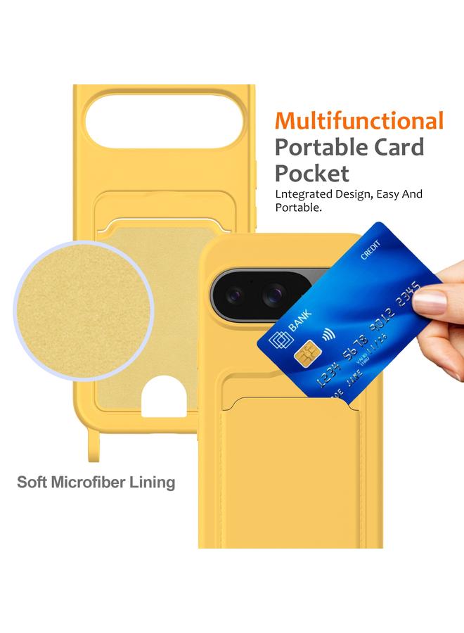 S-TOP Case For Google Pixel 9 Integrated Card Bag Solid Color Liquid Silicone Phone Case with Lanyard - Image 4