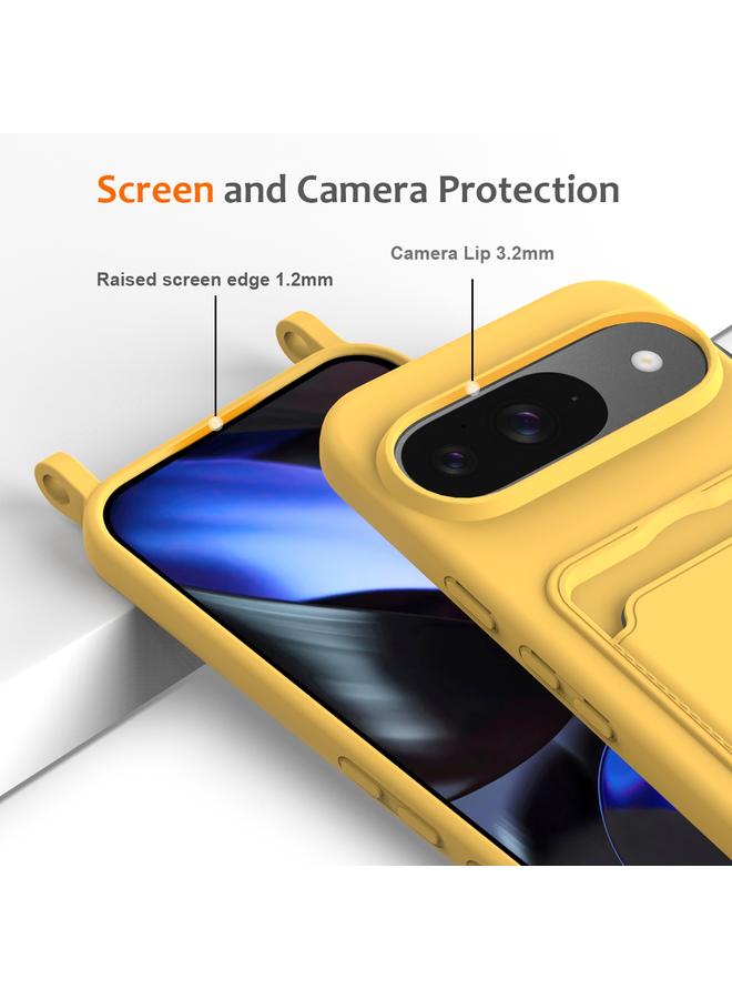 S-TOP Case For Google Pixel 9 Integrated Card Bag Solid Color Liquid Silicone Phone Case with Lanyard - Image 5