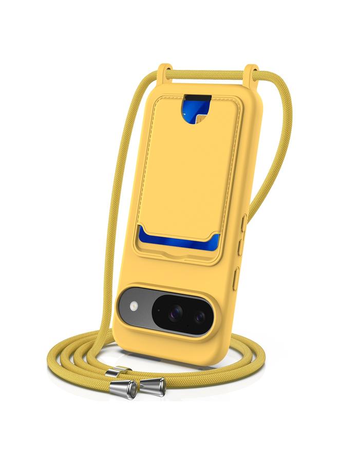 S-TOP Case For Google Pixel 9 Integrated Card Bag Solid Color Liquid Silicone Phone Case with Lanyard - Image 1