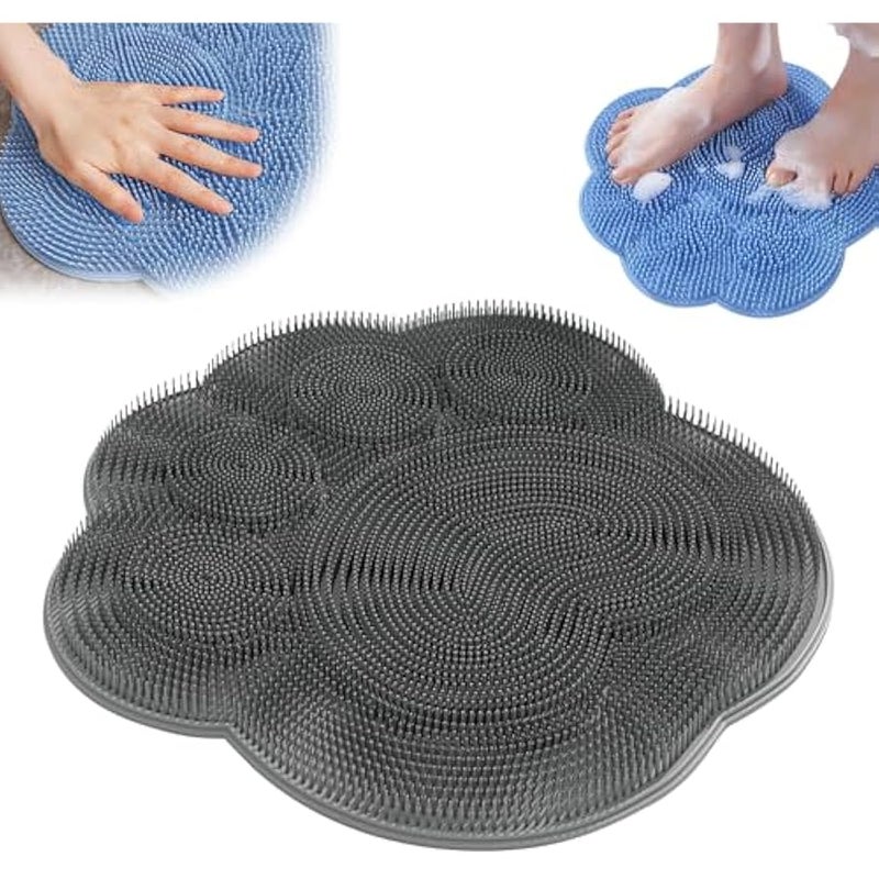 Shower Foot Scrubber Mat with Non-Slip Suction Cups, Foot Scrubber Mat Silicone Shower Wall Mounted Back Scrubbers Massage Pad with Suction Cups Exfoliating Bathroom Wash Feet Mats (Grey) - Image 1