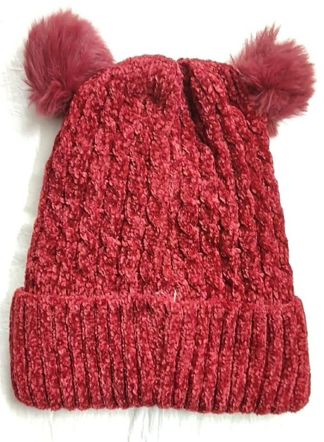 BriKSHi Pearl Pom Pom Kids Winter Cap - Soft Knitted Beanie Hat with Cute Fur Pom-Pom - Warm & Comfortable Cold Weather Cap for Boys and Girls (Pack of 1) (Red) - Image 3