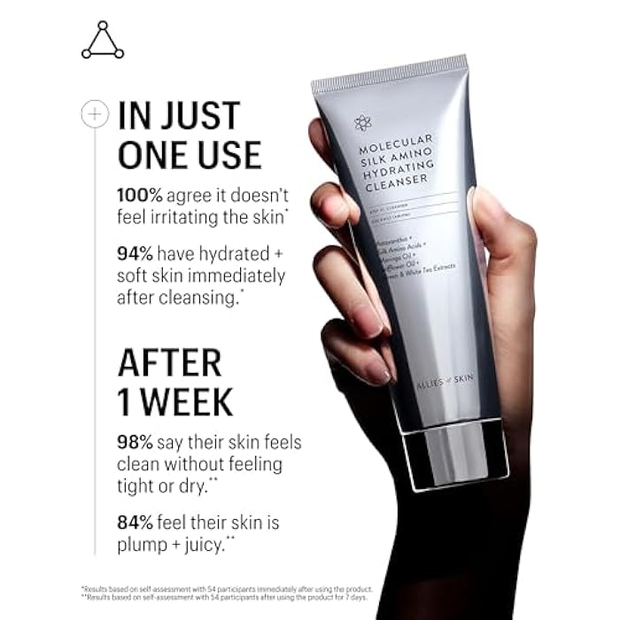 Allies of Skin Molecular Silk Amino Hydrating Cleanser: Hyaluronic Acid, Ceramides, Safflower & Moringa Oils. Nourishes, Conditions & Repairs 100 ml/2.4 oz - Image 3