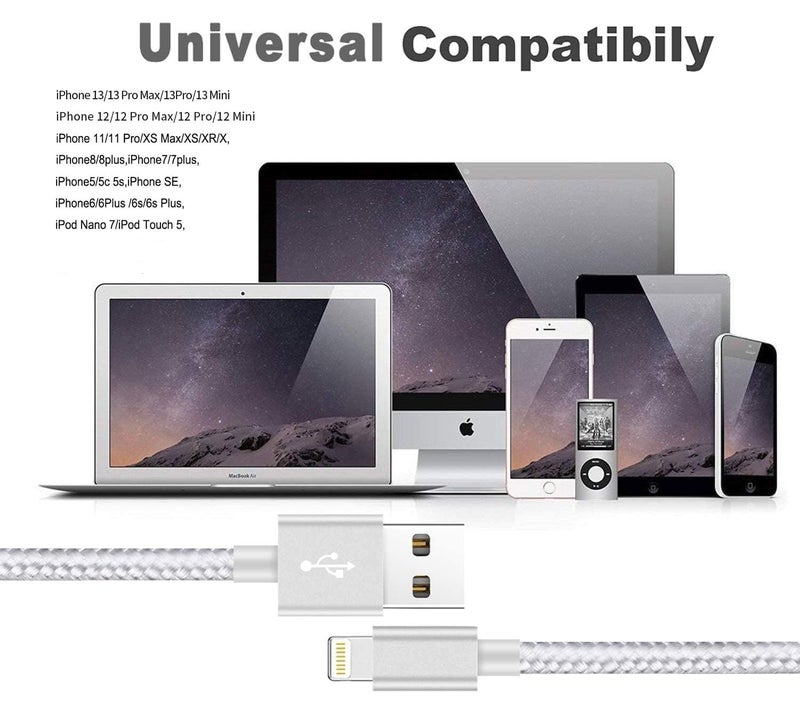 Ximytec Lightning Cable [MFi Certified] 3Pack 10FT iPhone Charger Cord Fast Charging Cable Compatible with iPhone 14 13 12 11 Pro Max 11 XS Max XR X 8 iPad,Silvergray - Image 5