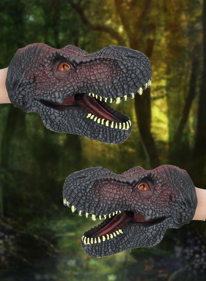 DURKU Realistic Black Tyrannosaurus Dinosaur Hand Puppet, Soft Latex Animal Head Toy Set for Kids' Party Show, Imaginative Play Gift - Image 2