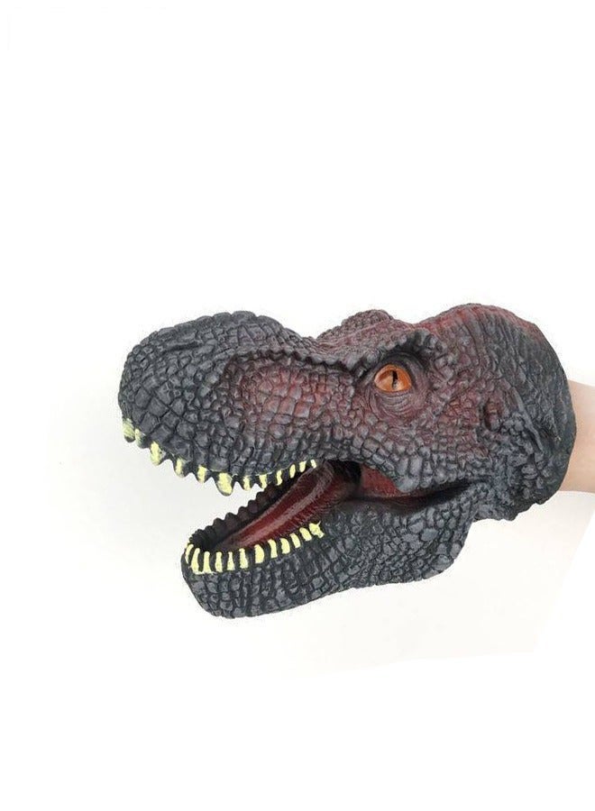 DURKU Realistic Black Tyrannosaurus Dinosaur Hand Puppet, Soft Latex Animal Head Toy Set for Kids' Party Show, Imaginative Play Gift - Image 1