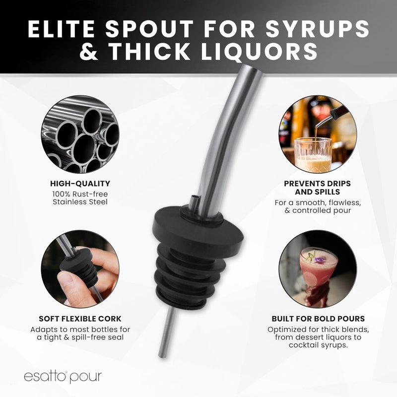 Esatto 6-Pack Fast Flow Metal Liquor Pourers - Clog-Free for Thick Syrups & Liqueurs - Stainless Steel Pour Spouts for Alcohol Liquor Bottles - Includes 6 Dust Caps & 3 Bottle Adapters - Non-Drip Design - Image 3