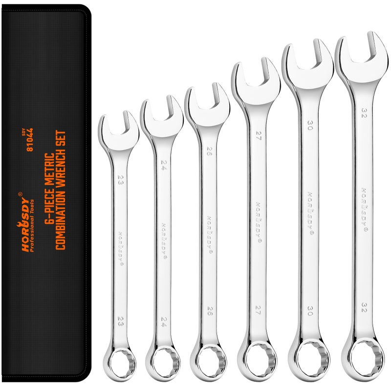HORUSDY Large Wrench Set with Rolling Pouch | Metric | 6-Piece | 23mm, 24mm, 26mm, 27mm, 30mm, 32mm | 12 Point | Chrome Vanadium Steel - Image 1