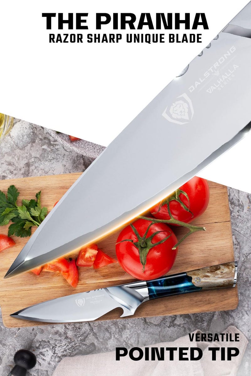 Dalstrong BBQ Piranha Knife - 6 inch - Valhalla Series - 9CR18MOV HC Steel - Celestial Resin & Wood Handle Gift Knife - Built-in Bottle Opener - Meat Cutting, Carving, Bone, Trimming - Leather Sheath - Image 2