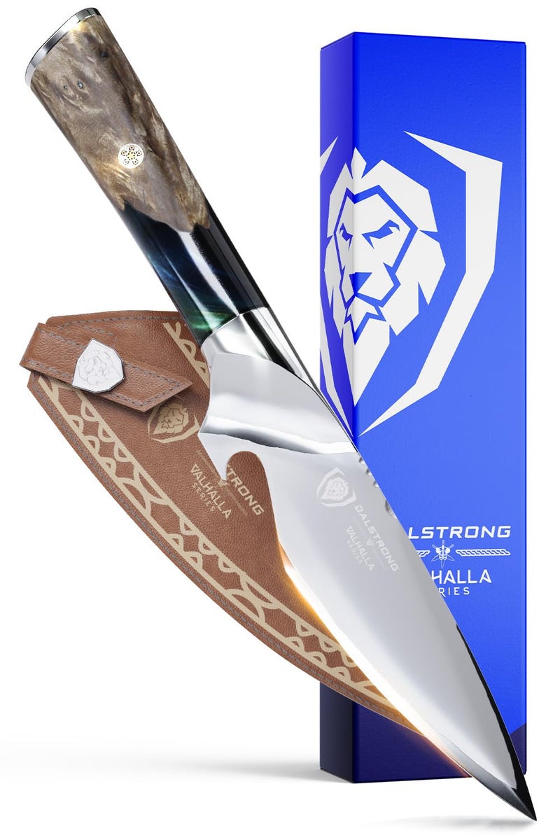 Dalstrong BBQ Piranha Knife - 6 inch - Valhalla Series - 9CR18MOV HC Steel - Celestial Resin & Wood Handle Gift Knife - Built-in Bottle Opener - Meat Cutting, Carving, Bone, Trimming - Leather Sheath - Image 1