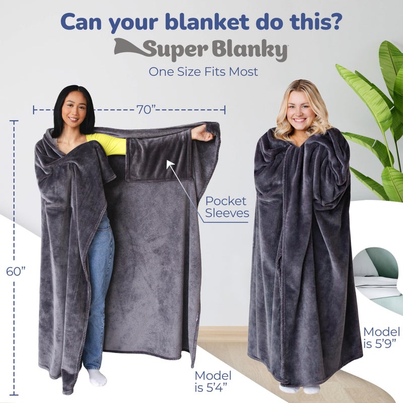 Super Blanky Wearable Blankets for Women - Mothers Day Gifts for Her, Adult Comfy Wearable Blanket Men, Girlfriend Gifts for Women, Grandma Mothers Day Gift Mom, Wife Birthday Gift Ideas, Dark Gray - Image 4