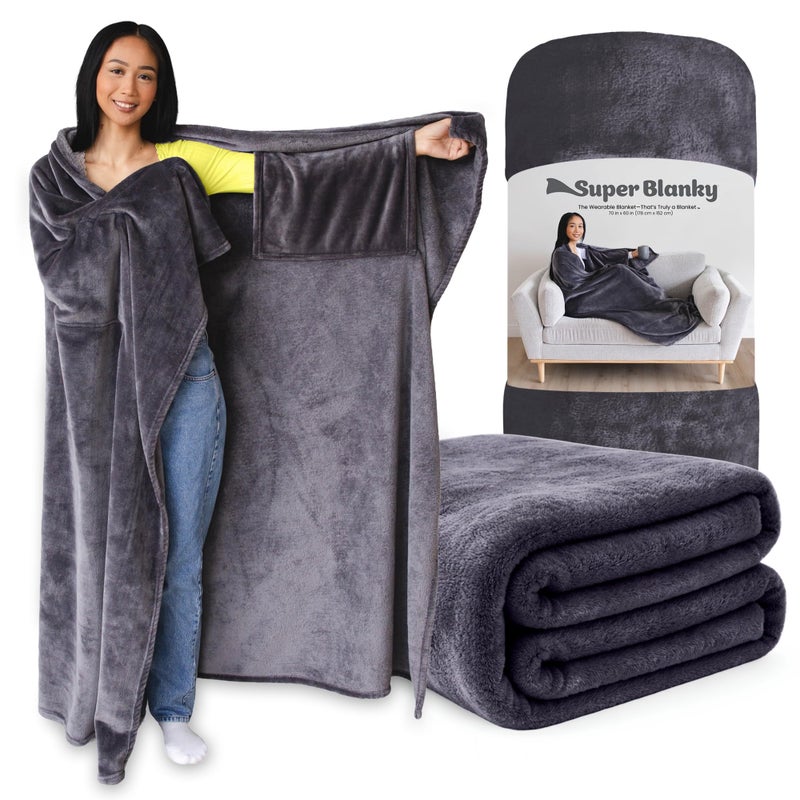 Super Blanky Wearable Blankets for Women - Mothers Day Gifts for Her, Adult Comfy Wearable Blanket Men, Girlfriend Gifts for Women, Grandma Mothers Day Gift Mom, Wife Birthday Gift Ideas, Dark Gray - Image 1