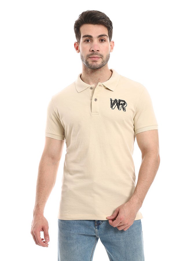 WHITE RABBIT Plain Comfy Buff Beige Polo Shirt - Image 1