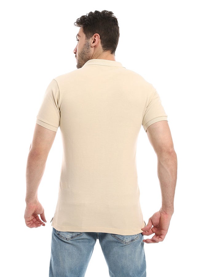 WHITE RABBIT Plain Comfy Buff Beige Polo Shirt - Image 3