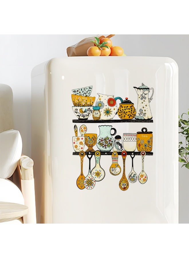 ملصقات حائط ملصقات حائط المطبخ ذات طابع أدوات المائدة الرجعية لديكور المطبخ، ملصق حائط من البولي فينيل كلورايد قابل للإزالة - Image 3