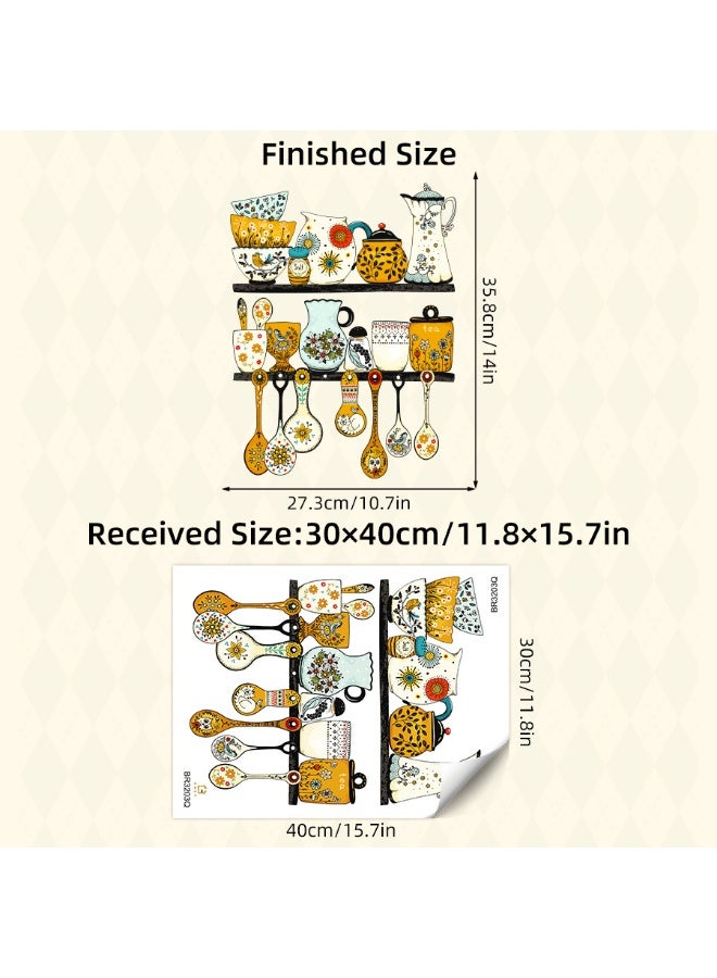 ملصقات حائط ملصقات حائط المطبخ ذات طابع أدوات المائدة الرجعية لديكور المطبخ، ملصق حائط من البولي فينيل كلورايد قابل للإزالة - Image 4