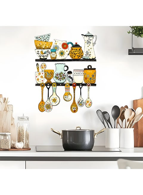 ملصقات حائط ملصقات حائط المطبخ ذات طابع أدوات المائدة الرجعية لديكور المطبخ، ملصق حائط من البولي فينيل كلورايد قابل للإزالة