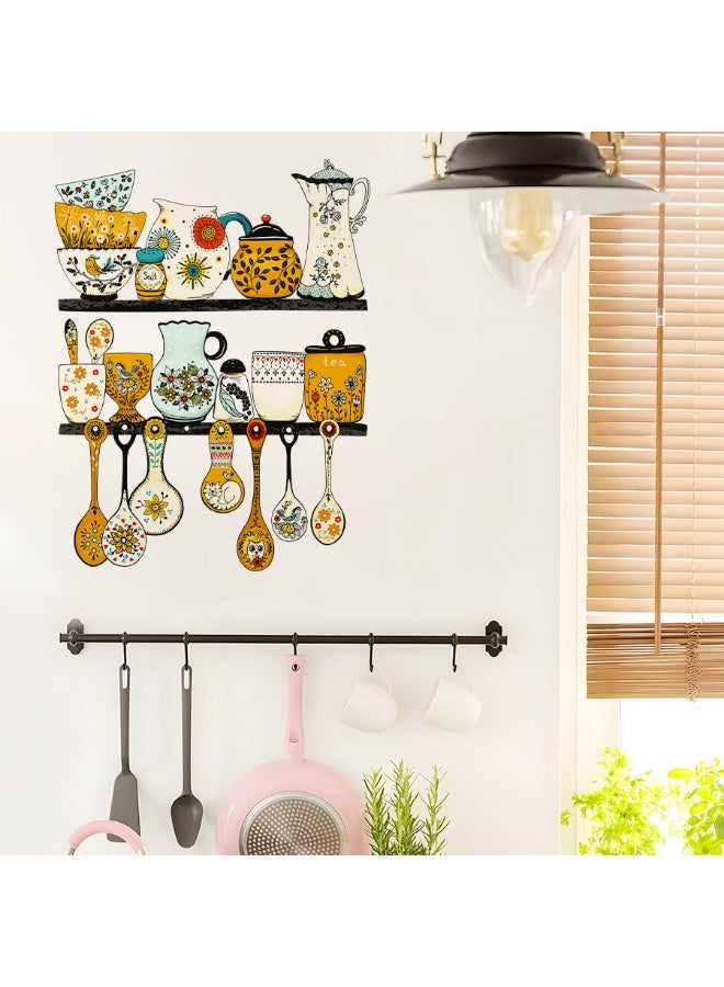 ملصقات حائط ملصقات حائط المطبخ ذات طابع أدوات المائدة الرجعية لديكور المطبخ، ملصق حائط من البولي فينيل كلورايد قابل للإزالة - Image 5