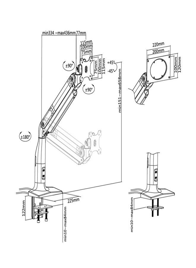 Skill Tech SH43 C011U Counterbalance Monitor Arm for 17"-43" Screens, VESA 200x100mm, 18kg Load Capacity – Black  - Image 2