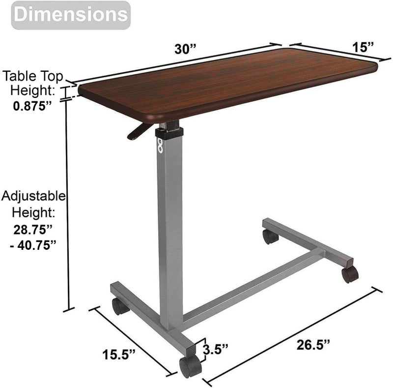 Vaunn Medical Pneumatic Adjustable Overbed Bedside Table With Wheels (Hospital and Home Use) - Image 2