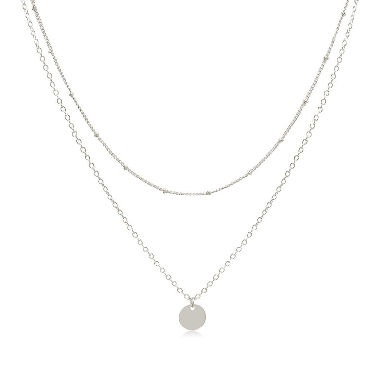 Aisansty Dainty Layered Silver Coin Choker Necklace Handmade Disc Pendant Chic Layering Necklace for Women