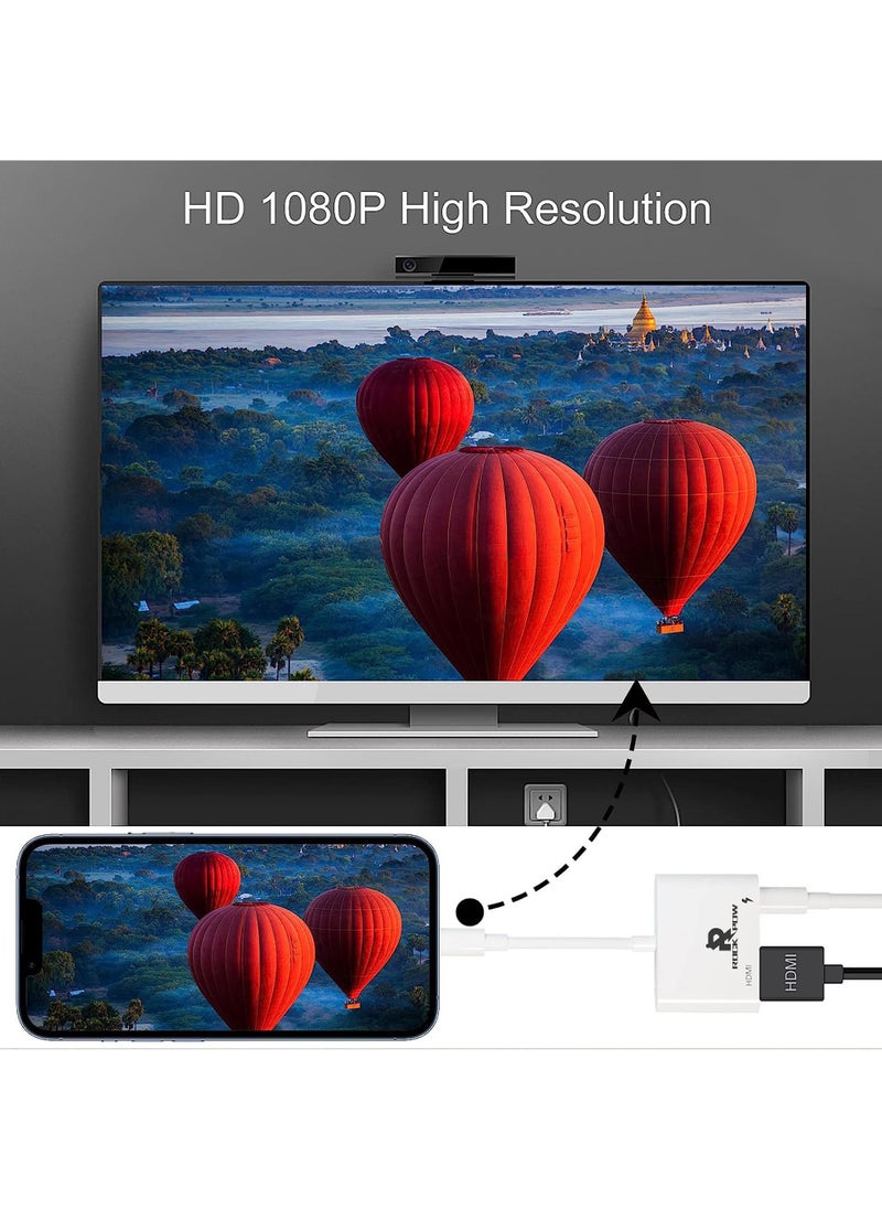 روك بو - محول HDMI من iPhone إلى TV iPad إلى HDMI 1080P HD Digital AV Adapter (لا يحتاج إلى طاقة) موصل شاشة مزامنة الفيديو والصوت متوافق مع iPhone 14/13/12/11/X/8/iPad/إلى شاشة العرض HDTV - Image 1
