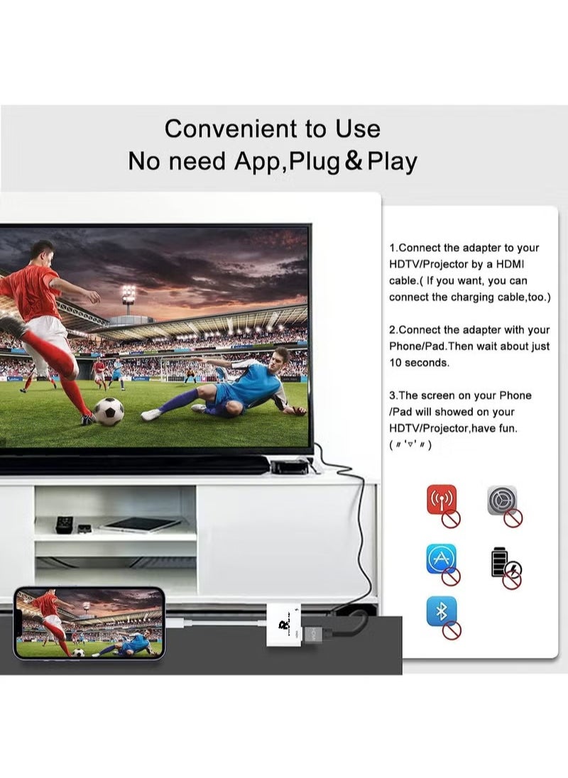 روك بو - محول HDMI من iPhone إلى TV iPad إلى HDMI 1080P HD Digital AV Adapter (لا يحتاج إلى طاقة) موصل شاشة مزامنة الفيديو والصوت متوافق مع iPhone 14/13/12/11/X/8/iPad/إلى شاشة العرض HDTV - Image 1