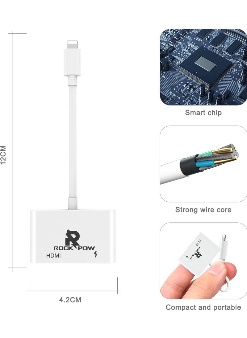 روك بو - محول HDMI من iPhone إلى TV iPad إلى HDMI 1080P HD Digital AV Adapter (لا يحتاج إلى طاقة) موصل شاشة مزامنة الفيديو والصوت متوافق مع iPhone 14/13/12/11/X/8/iPad/إلى شاشة العرض HDTV - Image 1